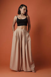 FLOWY PLEATED PANTS - BEIGE